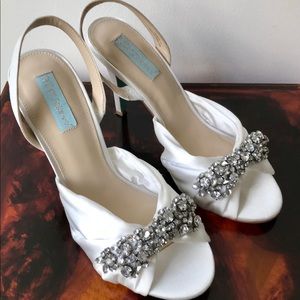 Betsey Johnson White Satin Rhinestone Heels 9